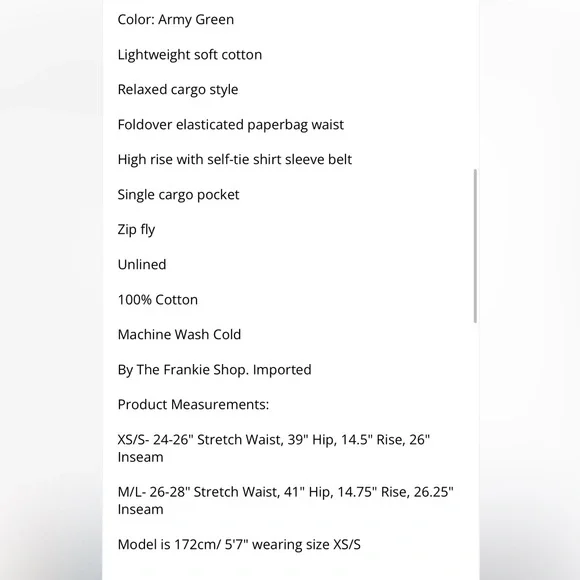 The Frankie Shop Conan Cargo Pants Army Green Size XS/S - Picture 11 of 12